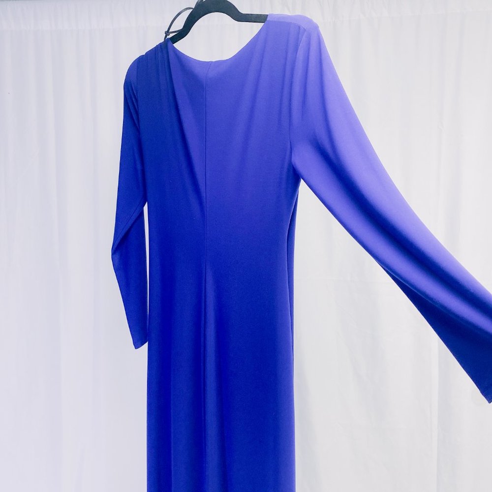 Women's Lauren Ralph Lauren Royal Blue V-neck Jersey Gown Petite Evenings Formal - Picture 6 of 14